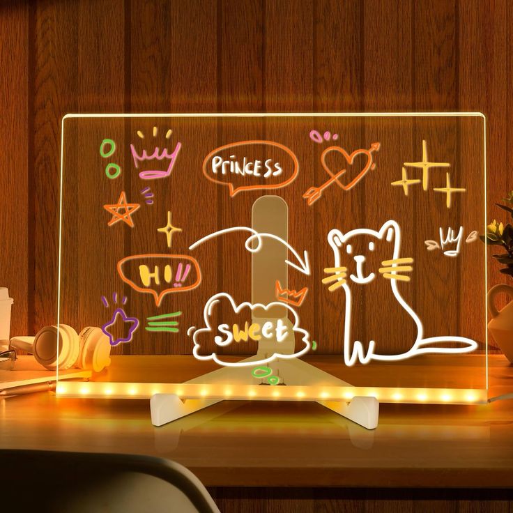 Acrylic LED Board With Colorful Night Light & 7 Neon Pens